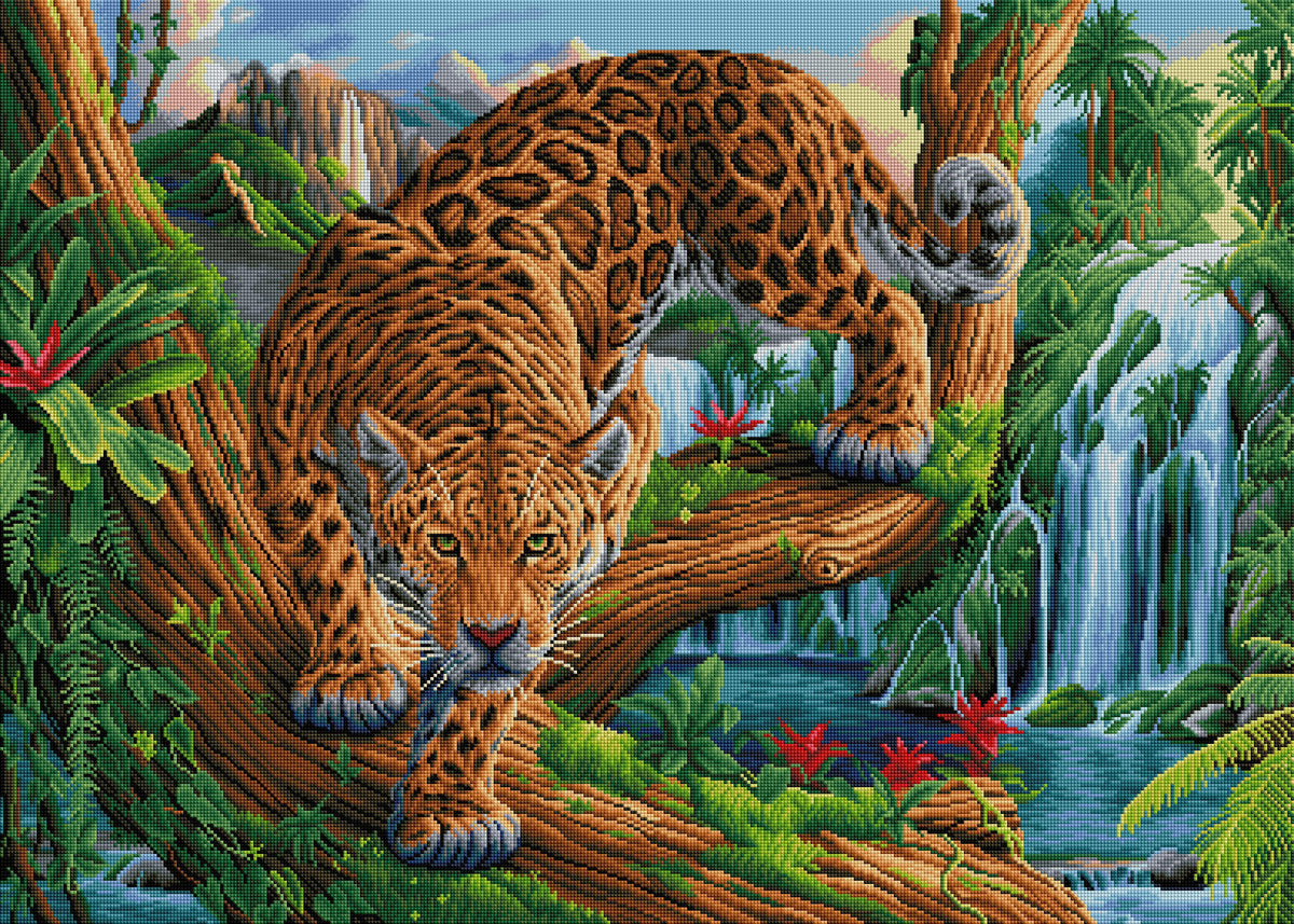 Diamond Painting Prowling Leopard 38.6" x 27.6″ (98cm x 70cm) / Square with 49 Colors including 3 ABs / 107,476