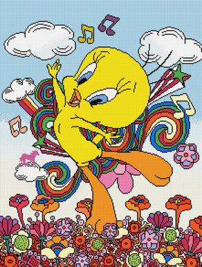 Diamond Painting Psychedelic Dancing Tweety 22" x 29" (56cm x 74cm) / Square With 35 Colors Including 3 ABs / 64,532