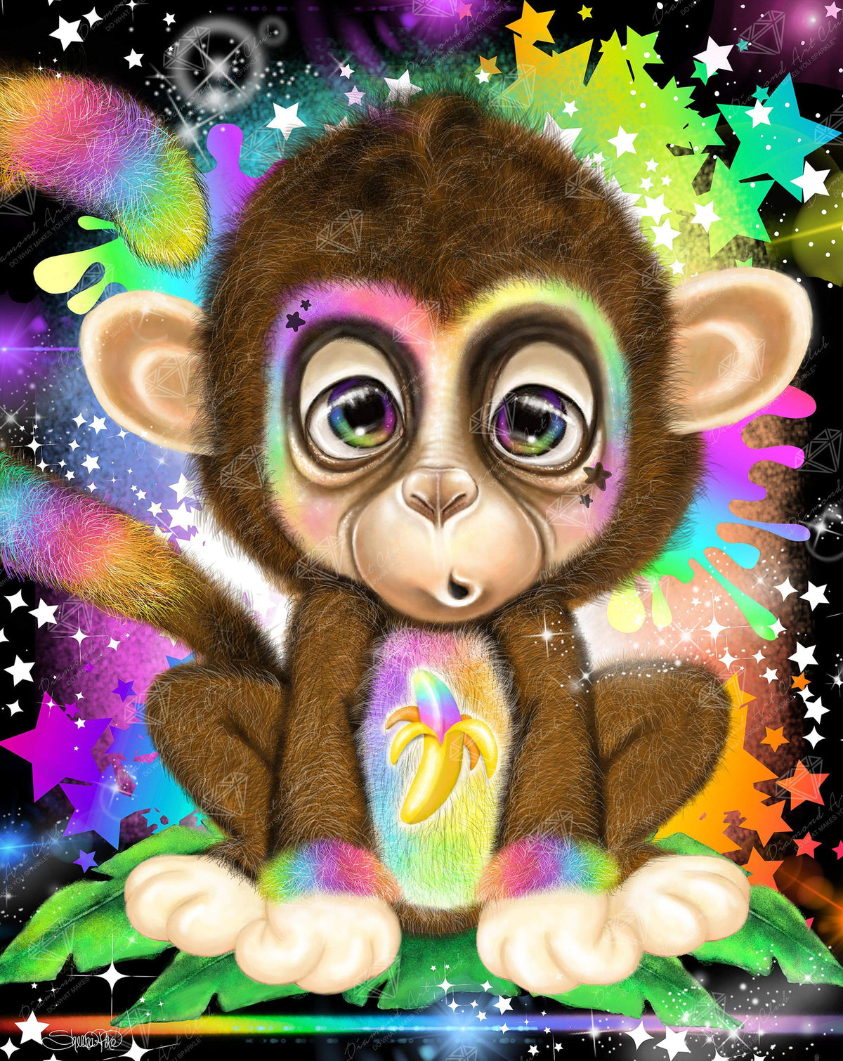 Diamond Painting Rainbow Lil Monkey 20" x 25″ (51cm x 64cm) / Square with 66 Colors including 4 ABs / 50,853