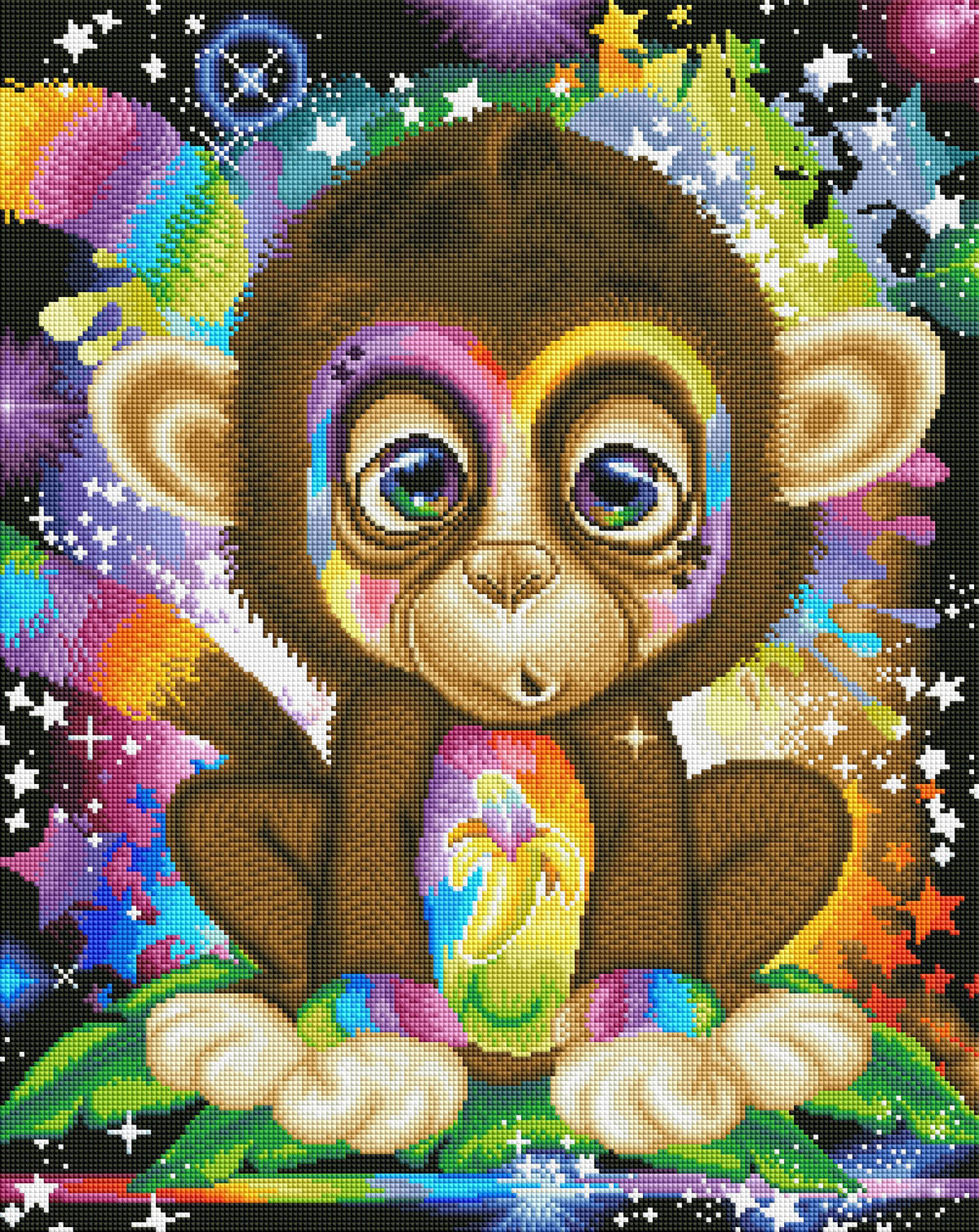 Diamond Painting Rainbow Lil Monkey 20" x 25″ (51cm x 64cm) / Square with 66 Colors including 4 ABs / 50,853