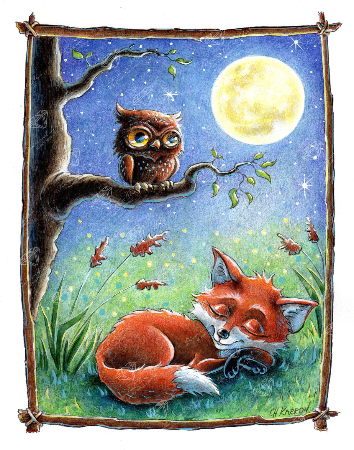 Diamond Painting Sleeping Fox 22" x 28″ (56cm x 71cm) / Round with 47 Colors including 2 ABs / 49,896