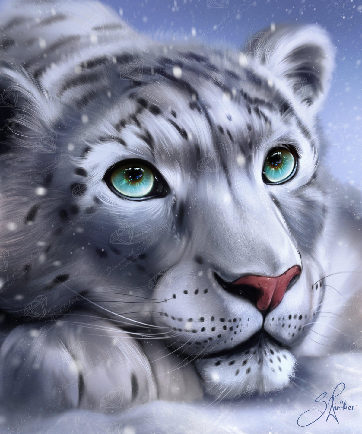 Diamond Painting Snow Leopard 20" x 24" (51cm x 61cm) / Round with 25 Colors including 2 ABs / 39,277