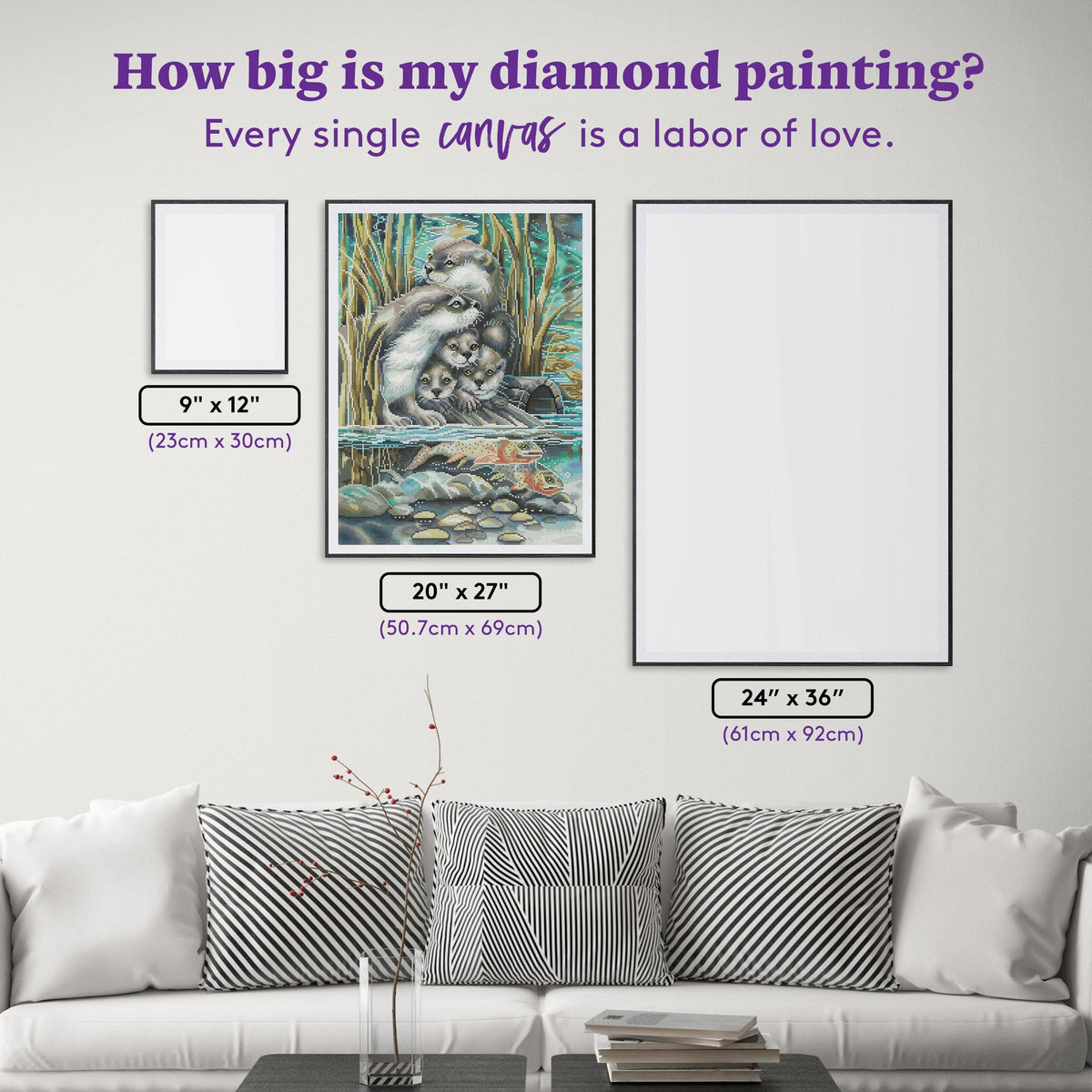 Diamond Painting So Happy We Have Each Otter 20" x 27" (50.7cm x 69cm) / Round With 58 Colors Including 2 ABs and 1 Iridescent Diamonds and 1 Fairy Dust Diamonds / 44,526