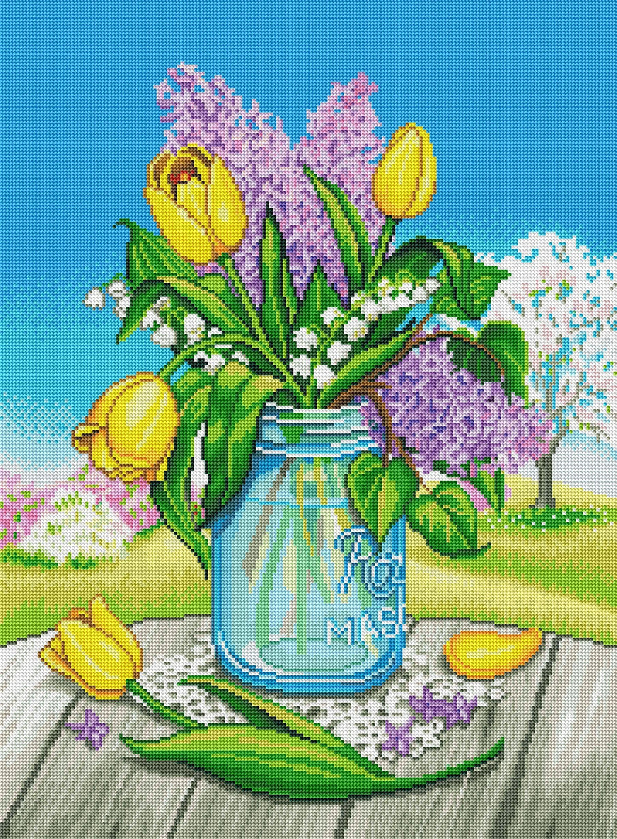 Diamond Painting Spring Jar © Rose Mary Berlin 20" x 27" (51cm x 69cm) / Round with 53 Colors including 4 ABs / 44526