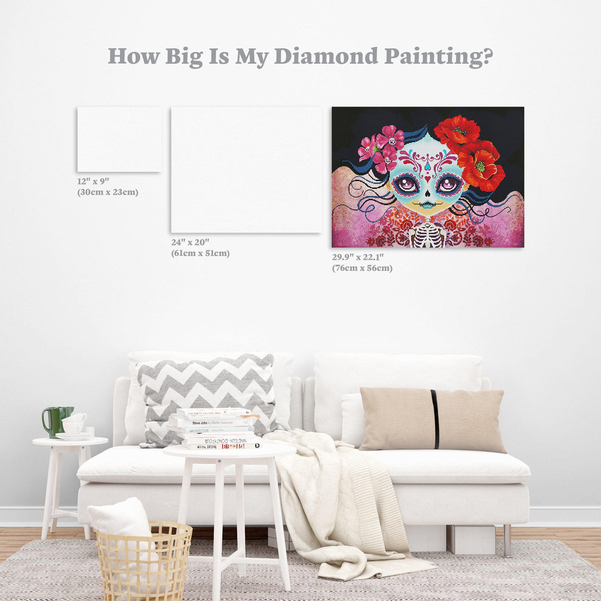 Diamond Painting Sugar Skull Amelia 30" x 22″ (76cm x 56cm) / Round with 66 Colors including 4 ABs / 54,128