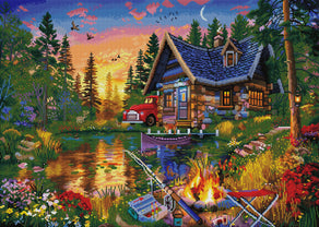 Diamond Painting Summer Sunset Fishing 33.1" x 23.6" (84cm x 60cm) / Square with 72 Colors including 4 ABs / 80,880