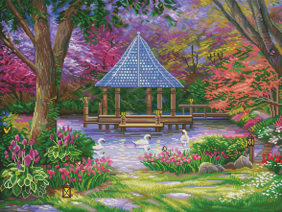 Diamond Painting Swan Pond 29" x 22" (74cm x 56cm) / Square With 65 Colors Including 4 ABs / 64,974