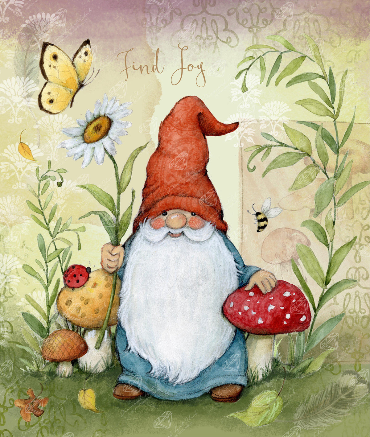 Diamond Painting Tall Mushroom Gnome 22" x 26" (56cm x 66cm) / Square with 43 Colors including 4 ABs / 57,681