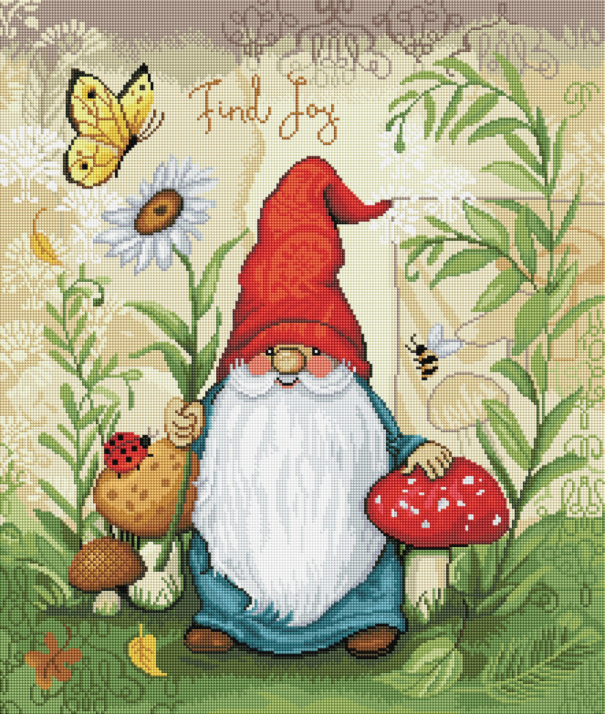 Diamond Painting Tall Mushroom Gnome 22" x 26" (56cm x 66cm) / Square with 43 Colors including 4 ABs / 57,681