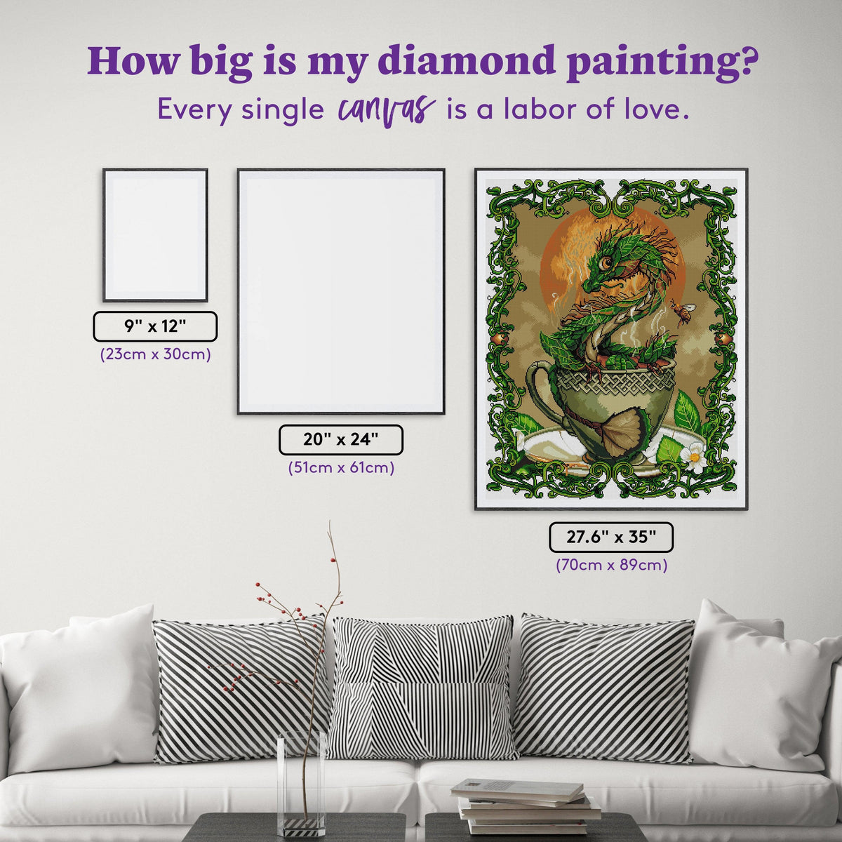 Diamond Painting Tea Dragon 27.6" x 35" (70cm x 89cm) / Square with 37 Colors including 2 ABs / 99,680