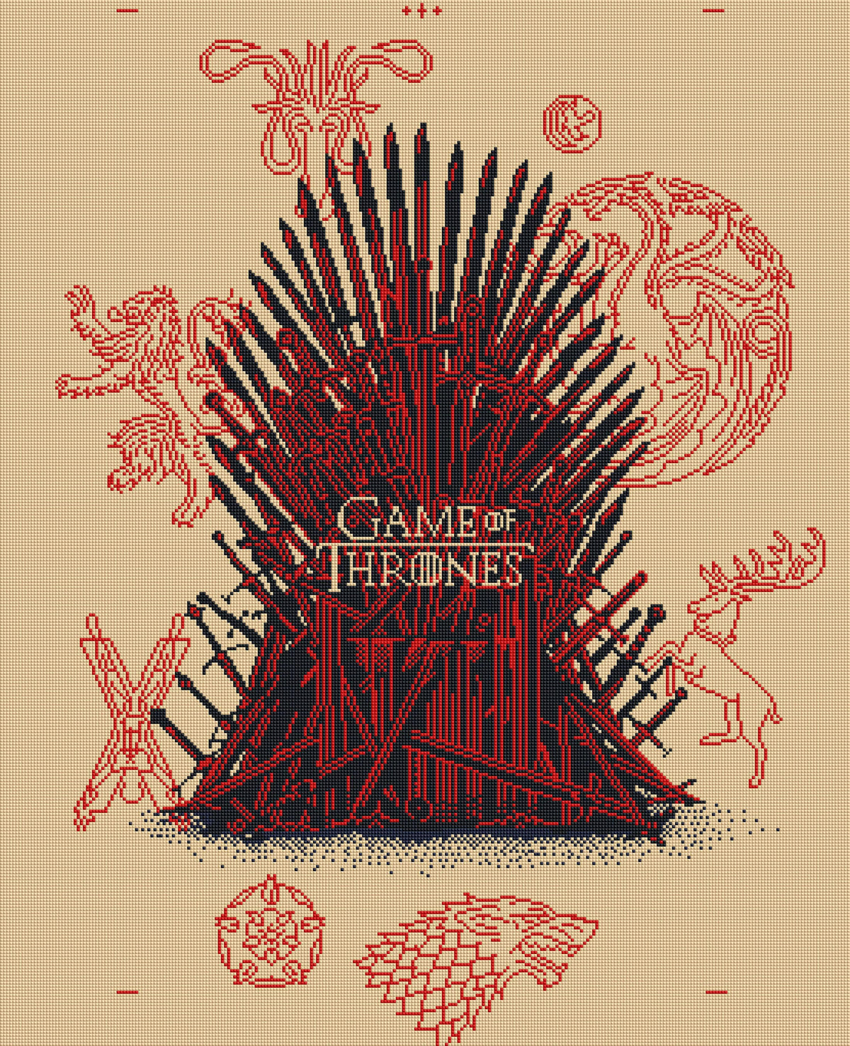 Diamond Painting The Iron Throne - Red & Beige 27.6" x 33.9" (70cm x 86cm) / Square With 5 Colors Including 1 AB / 94,457