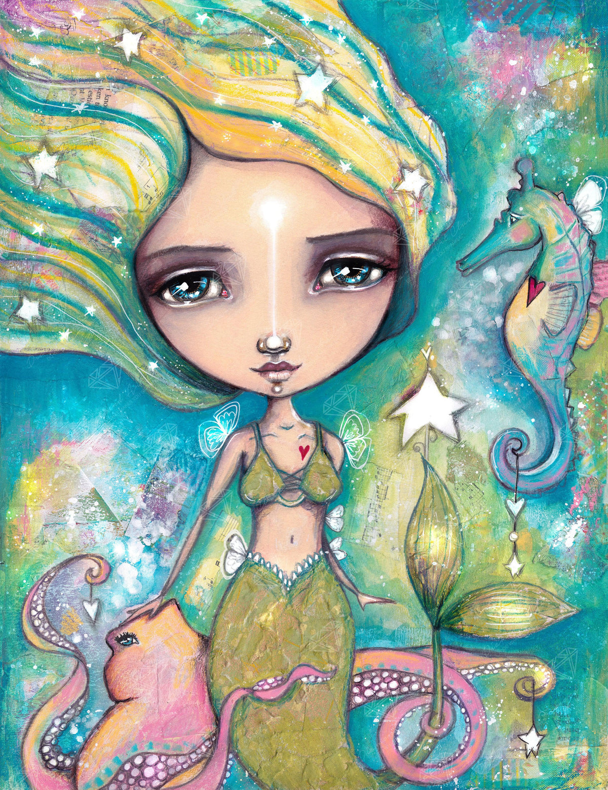 Diamond Painting The Little Empowered Mermaid 20" x 26" (51cm x 66cm) / Square with 60 Colors including 5 ABs / 54,060