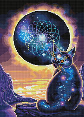 Diamond Painting The Midnight Cat 20" x 28" (50.7cm x 70.6cm) / Round With 53 Colors Including 4 ABs / 45,612