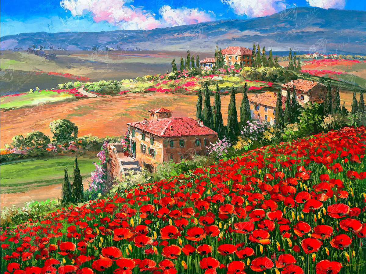 Diamond Painting Tuscany Villa 29" x 22″ (74cm x 56cm) / Round with 49 Colors including 2 ABs / 51,677