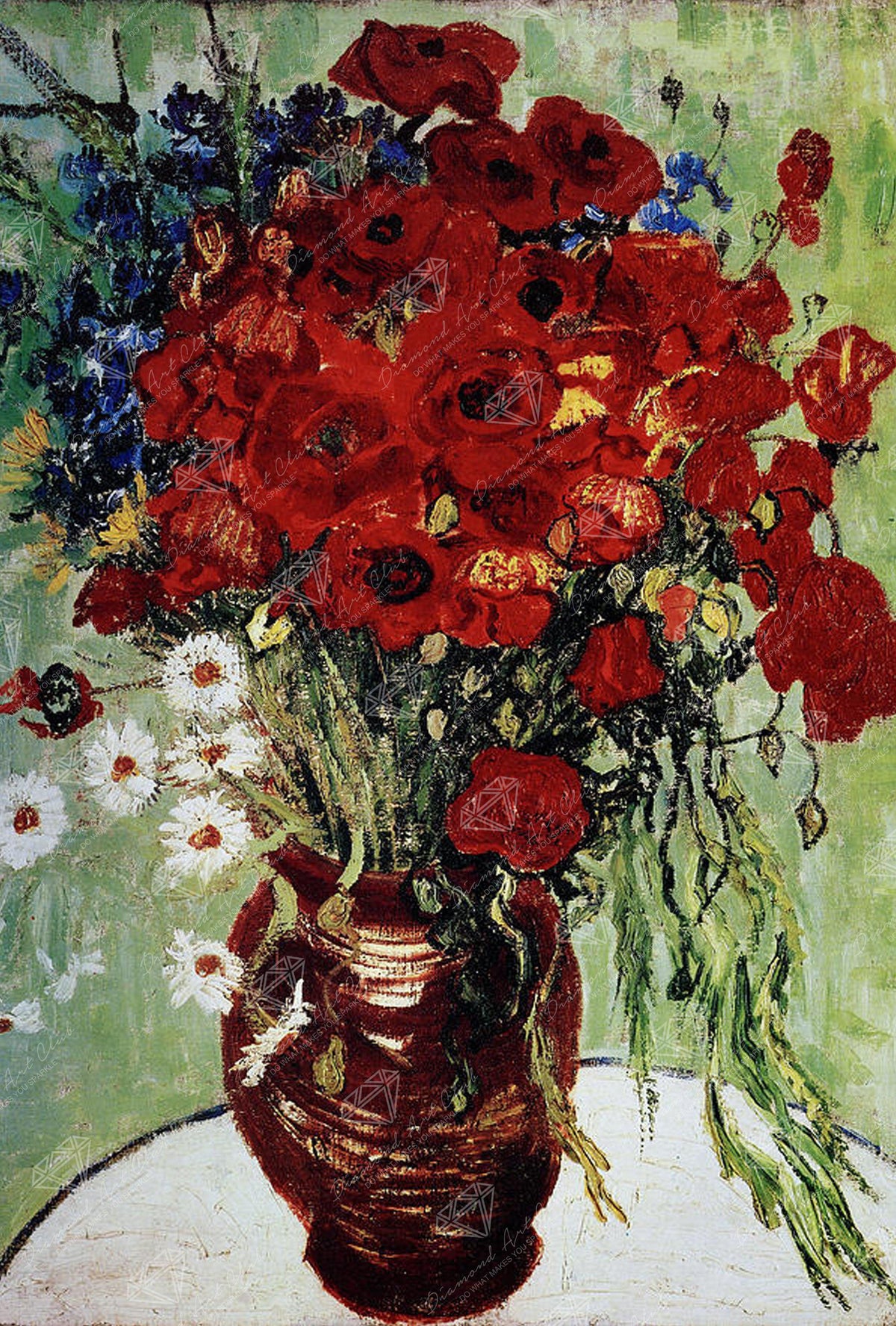 Diamond Painting Vase Avec Marguerites At Coquelicot 17" x 25" (43cm x 64cm) / Square With 41 Colors Including 4 ABs / 43,263