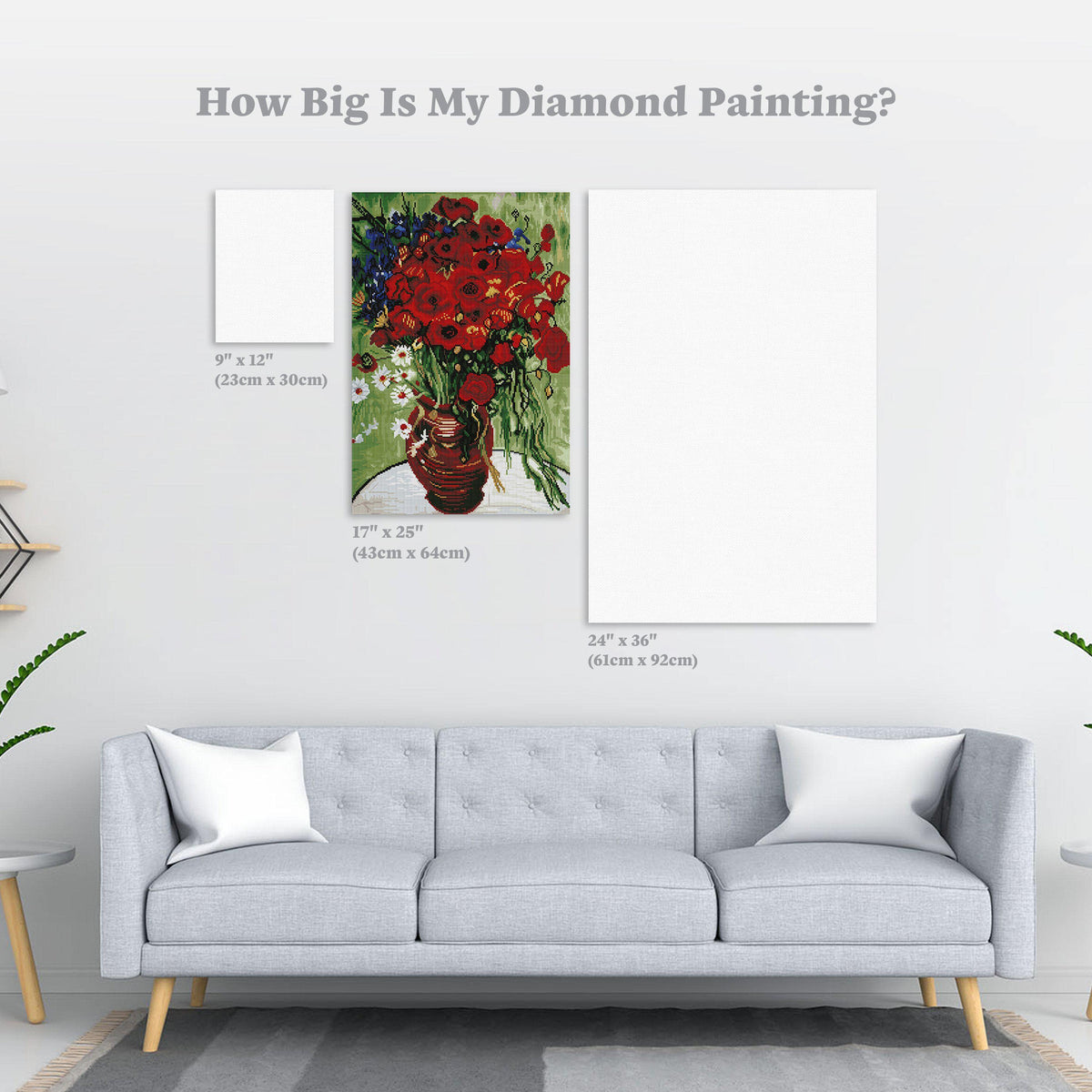 Diamond Painting Vase Avec Marguerites At Coquelicot 17" x 25" (43cm x 64cm) / Square With 41 Colors Including 4 ABs / 43,263