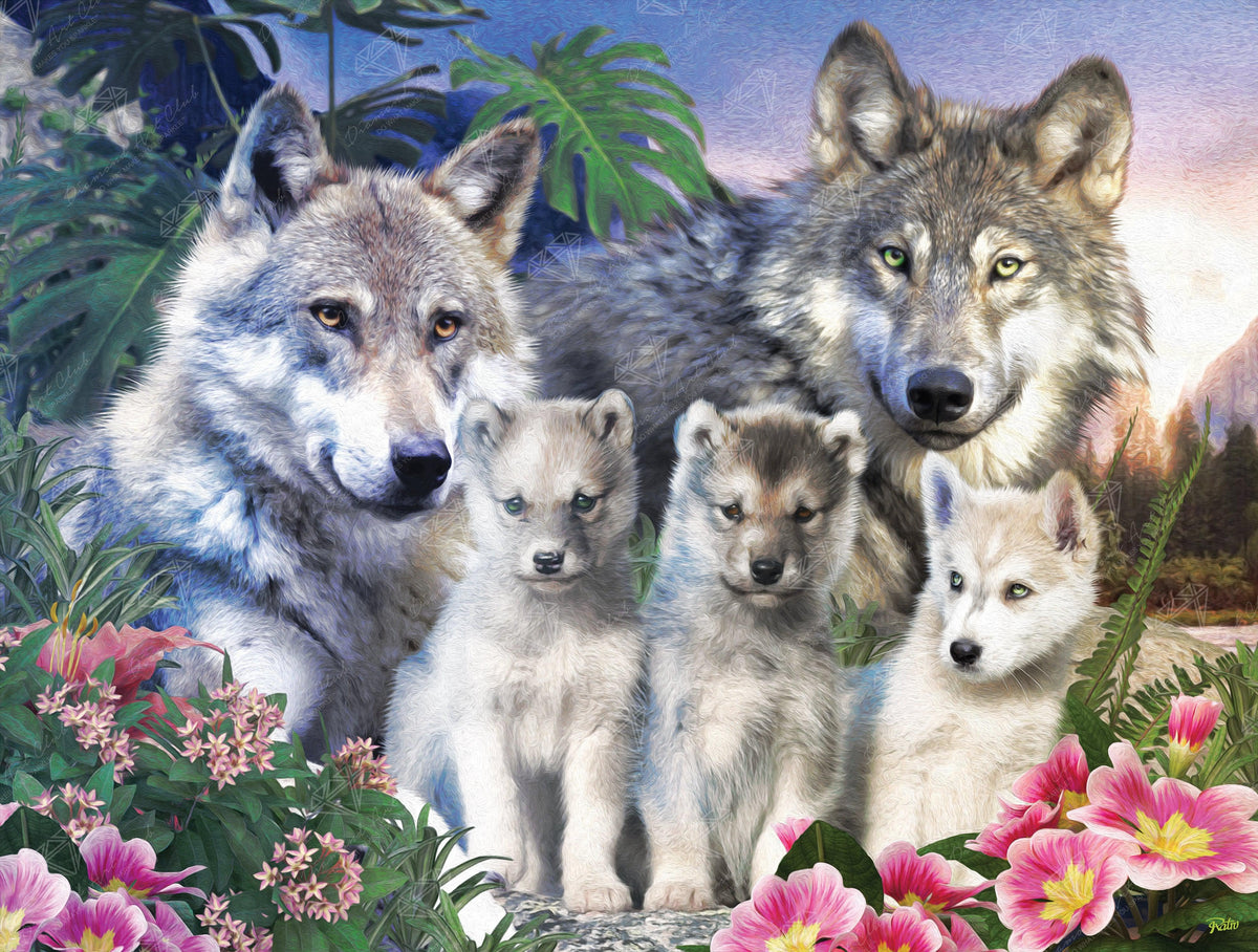 Diamond Painting Wolf Family 29" x 22" (73.7cm x 55.8cm) / Square with 67 Colors including 4 ABs / 66,304