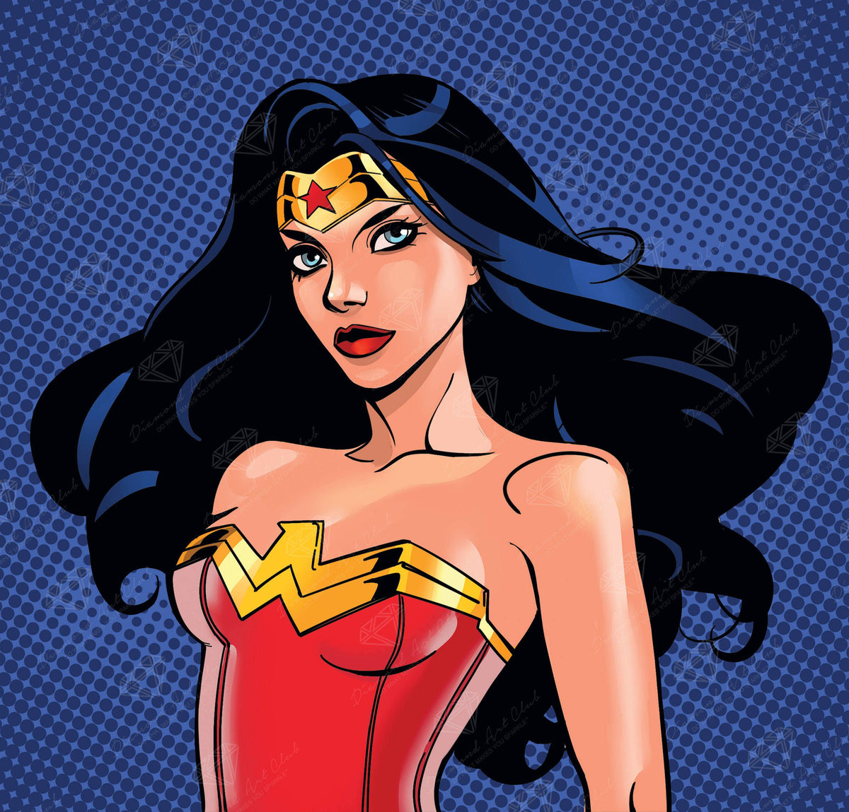 Diamond Painting Wonder Woman Pop Art 21" x 20″ (53cm x 51cm) / Round with 24 Colors including 3 ABs / 34,209