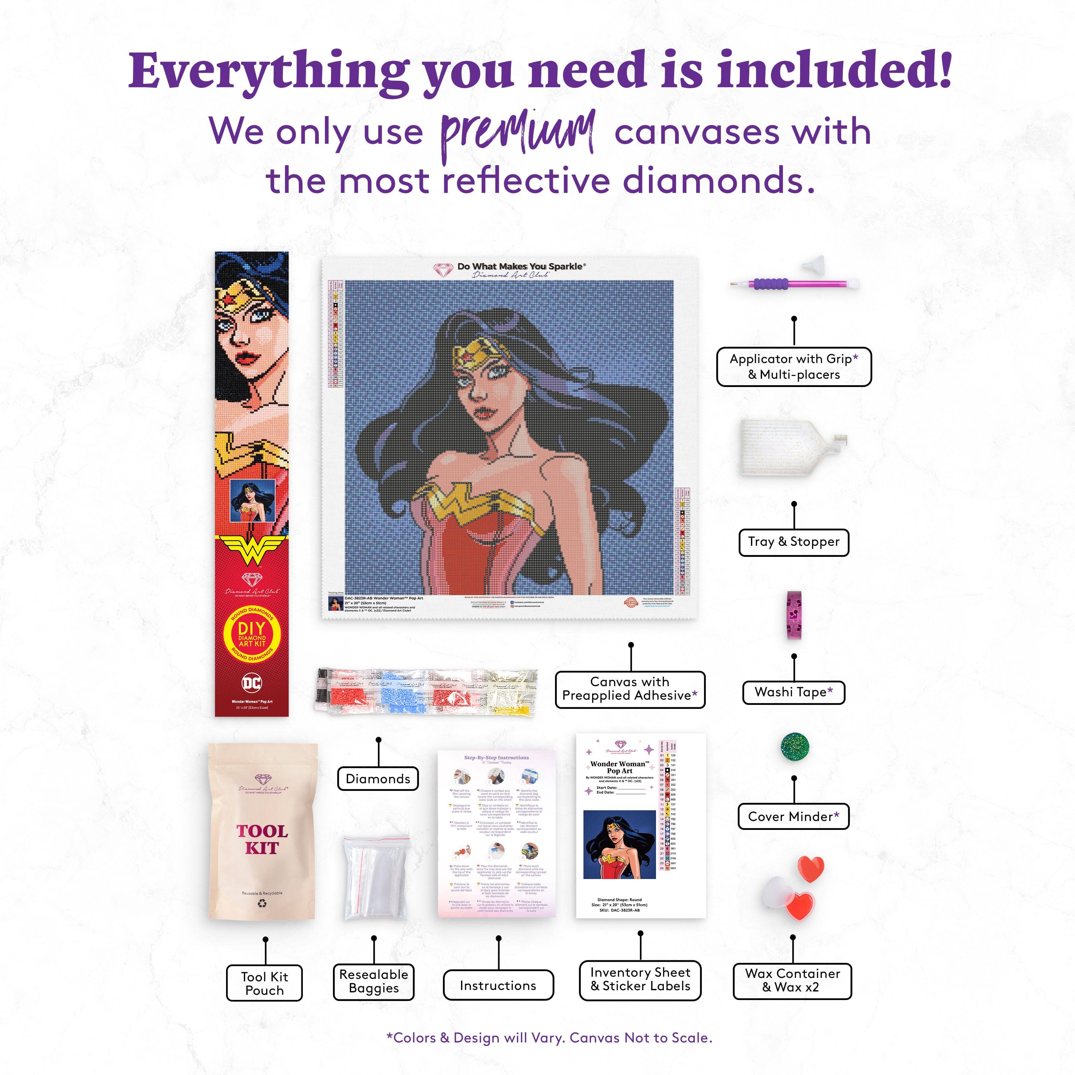  DIAMOND ART CLUB Little BUT Mighty Wonder Woman Canvas Diamond  Painting Kit, Superhero Diamond Canvas, Round 5D Diamond Art for Adults and  Kids, 13 x 17 (32.8 x 42.6 cm) 