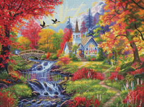 Diamond Painting Woodland Church 37" x 27.6″ (94cm x 70cm) / Square with 64 Colors including 4 ABs / 103,322